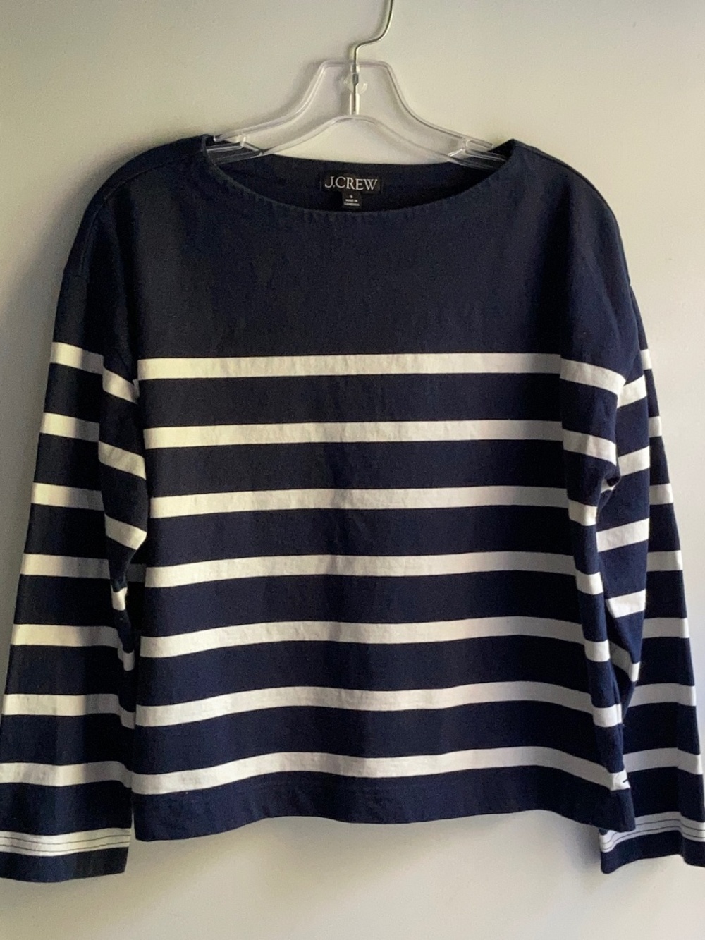 J. Crew Mariner Jersey Navy Off-White Striped Boatneck Long-Sleeve T-Shirt S